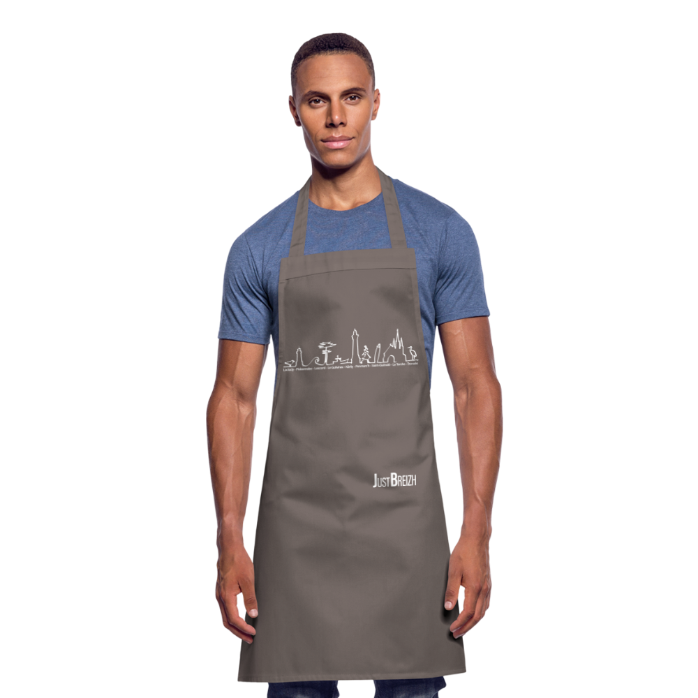 TABLIER DE CUISINE : Trait de côte - Textile GRIS / Design BLANC - gris