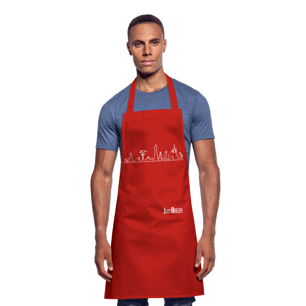 TABLIER DE CUISINE : Trait de côte - Textile BLEU ROUGE / Design BLANC - rouge