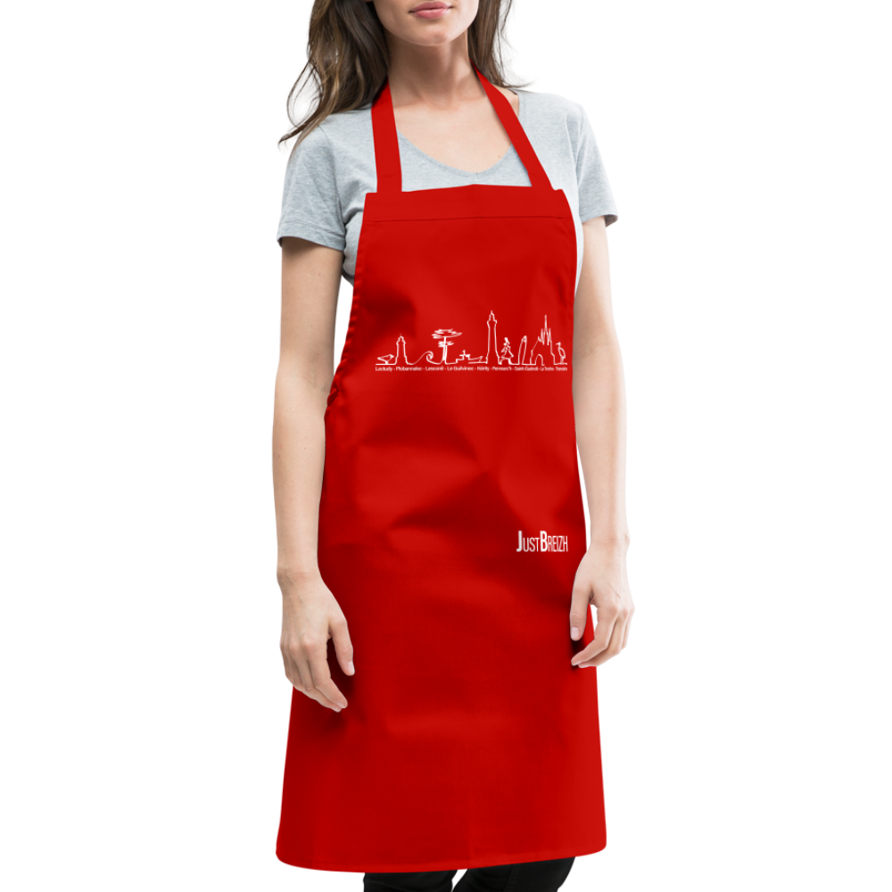 TABLIER DE CUISINE : Trait de côte - Textile BLEU ROUGE / Design BLANC - rouge