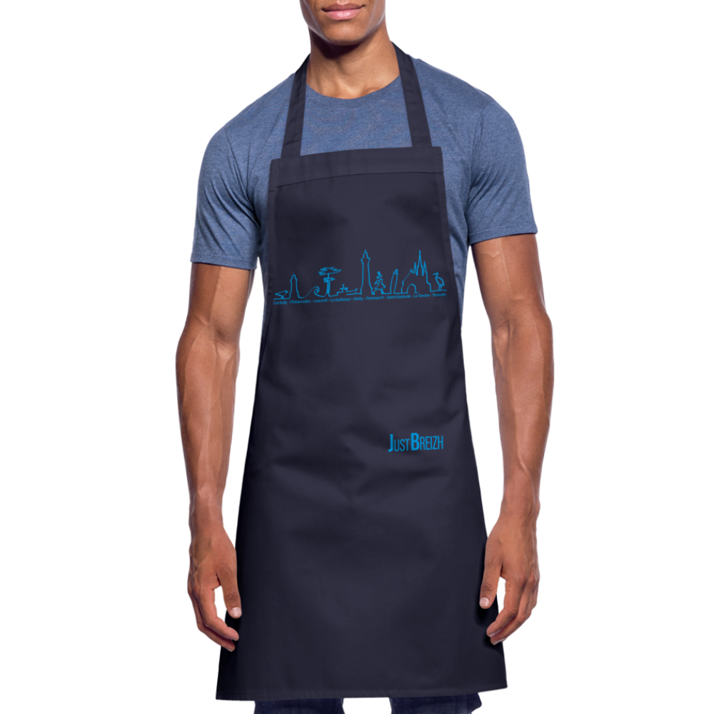 TABLIER DE CUISINE : Trait de côte - Textile BLEU FONCE / Design BLEU CLAIR - marine