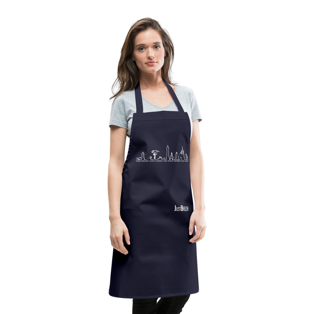 TABLIER DE CUISINE : Trait de côte - Textile BLEU FONCE / Design BLANC - marine