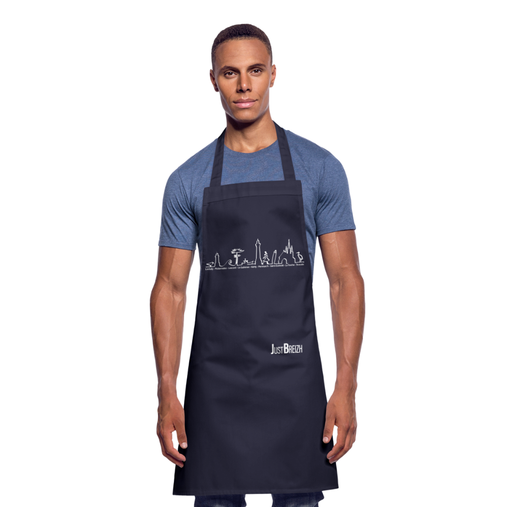 TABLIER DE CUISINE : Trait de côte - Textile BLEU FONCE / Design BLANC - marine