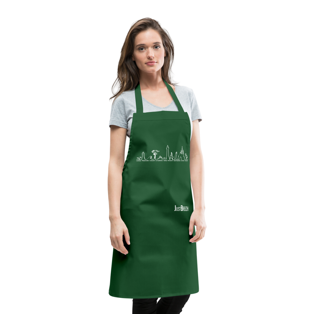 TABLIER DE CUISINE : Trait de côte - Textile VERT / Design BLANC - vert foncé