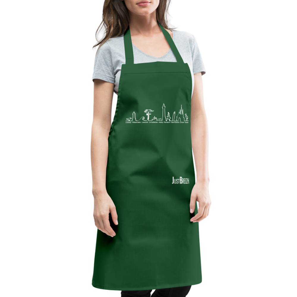 TABLIER DE CUISINE : Trait de côte - Textile VERT / Design BLANC - vert foncé