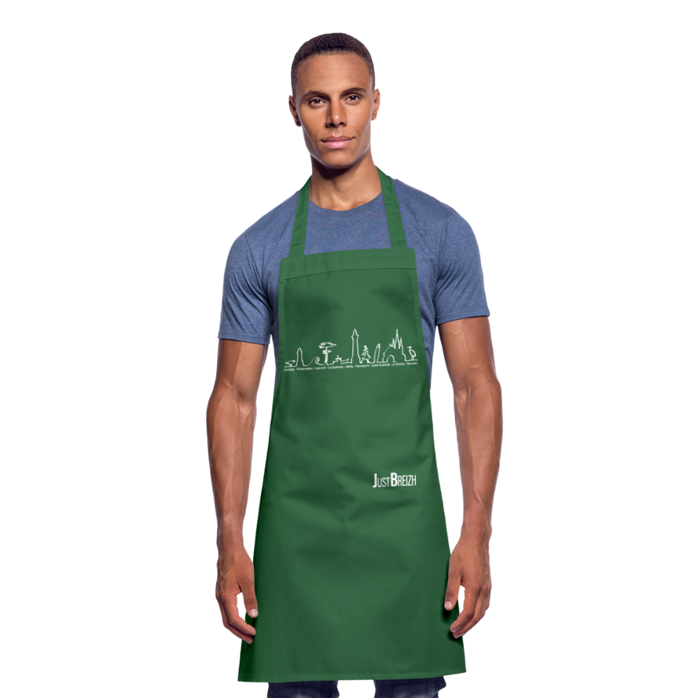 TABLIER DE CUISINE : Trait de côte - Textile VERT / Design BLANC - vert foncé