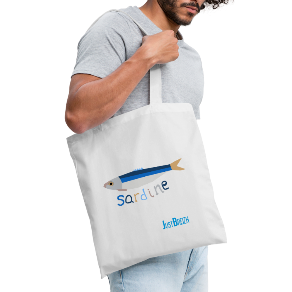 TOTE BAG / Sardine / Textile BLANC / Design BLEU CLAIR - blanc