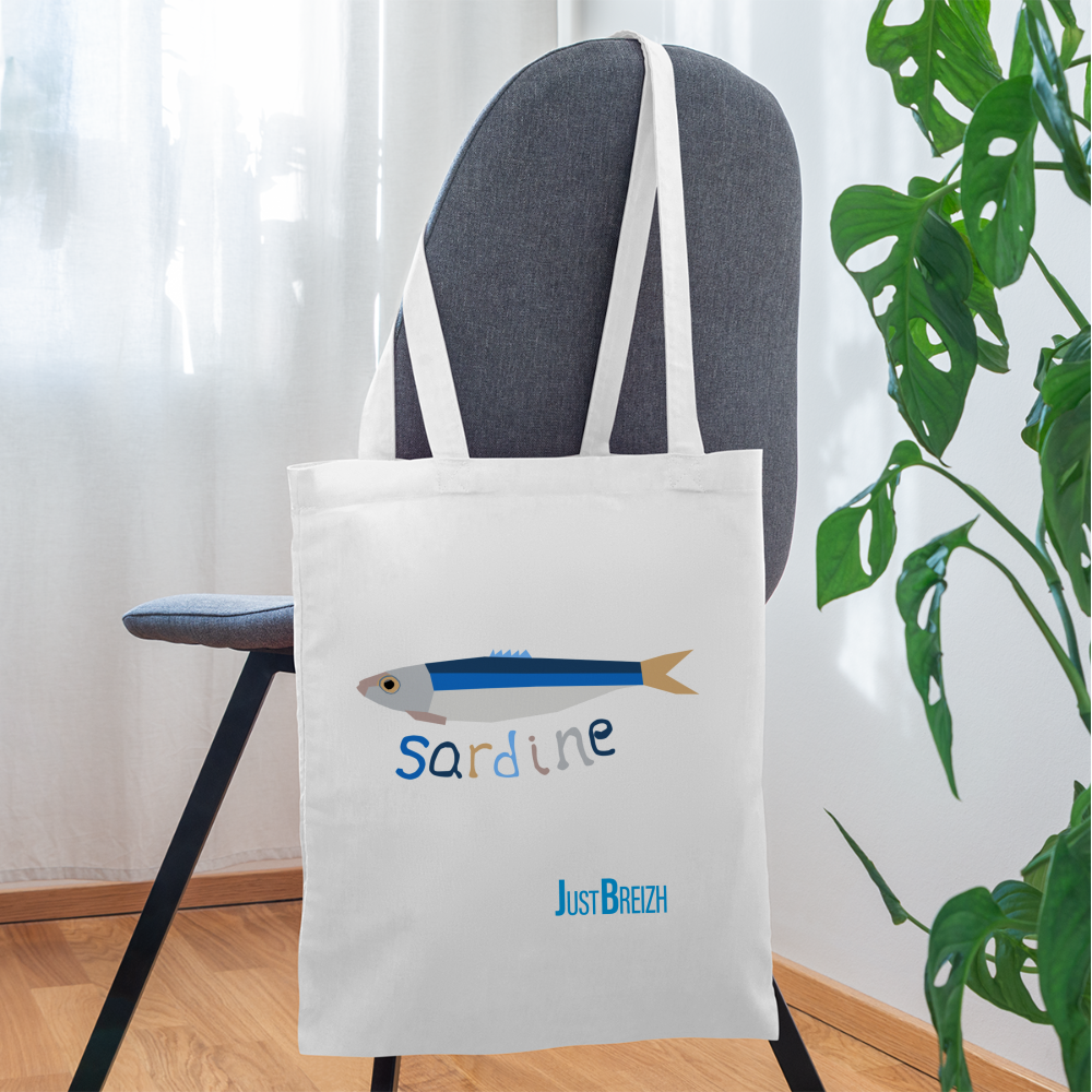 TOTE BAG / Sardine / Textile BLANC / Design BLEU CLAIR - blanc