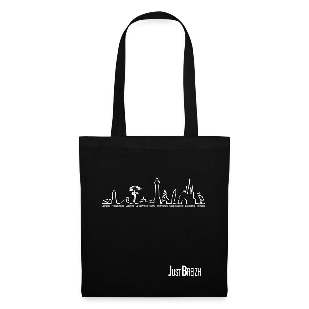 TOTE BAG / Trait de côte / Textile NOIR / Design BLANC - noir