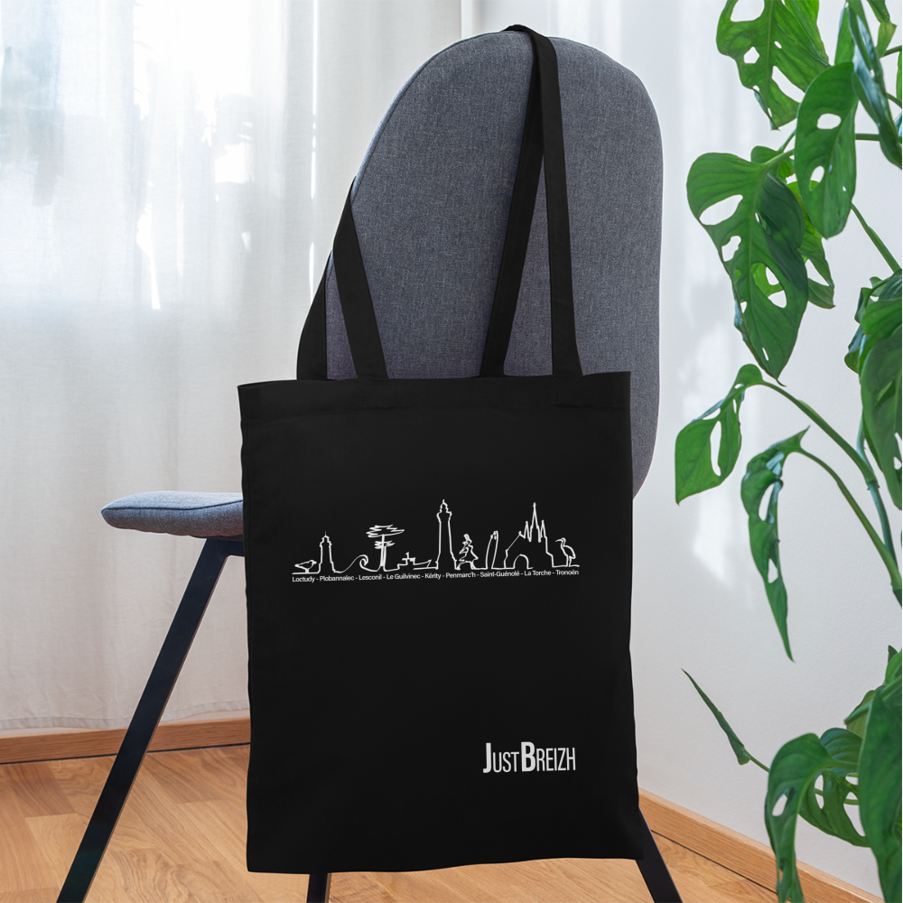 TOTE BAG / Trait de côte / Textile NOIR / Design BLANC - noir