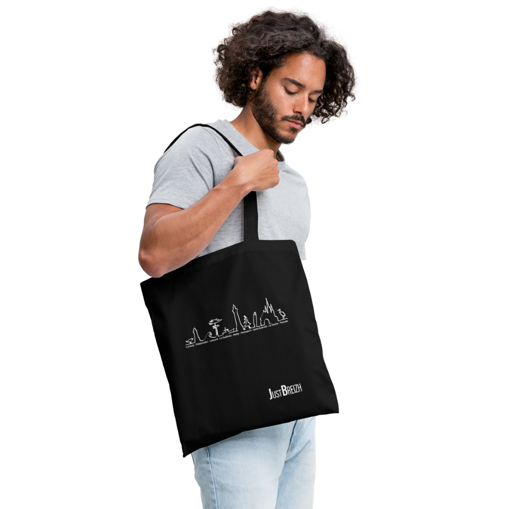 TOTE BAG / Trait de côte / Textile NOIR / Design BLANC - noir