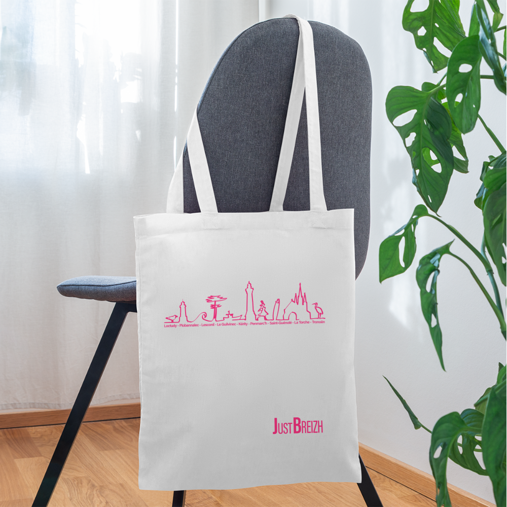 TOTE BAG / Trait de côte / Textile BLANC / Design ROSE - blanc