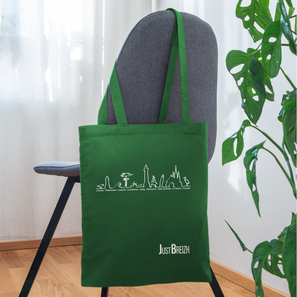 TOTE BAG / Trait de côte / Textile VERT / Design BLANC - vert sapin