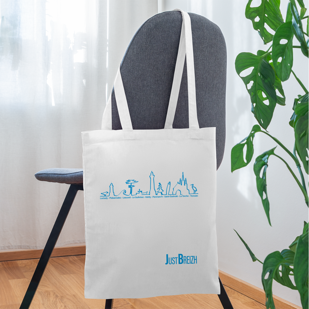 TOTE BAG / Trait de côte / Textile BLANC / Design BLEU CLAIR - blanc