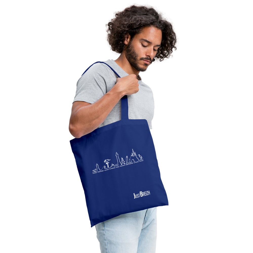 TOTE BAG / Trait de côte / Textile BLEU FONCE / Design BLANC - bleu royal