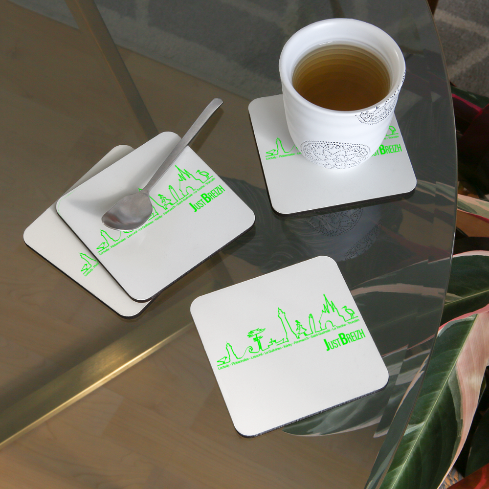 DESSOUS DE VERRES (lot de 4) / Trait de côte / Fond BLANC / Design VERT CLAIR - blanc