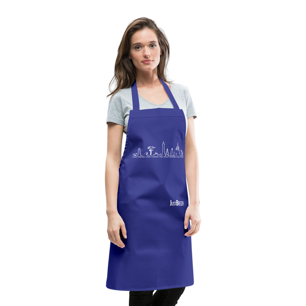 TABLIER DE CUISINE : Trait de côte - Textile BLEU CLAIR / Design BLANC - bleu royal