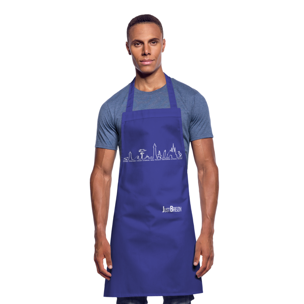 TABLIER DE CUISINE : Trait de côte - Textile BLEU CLAIR / Design BLANC - bleu royal