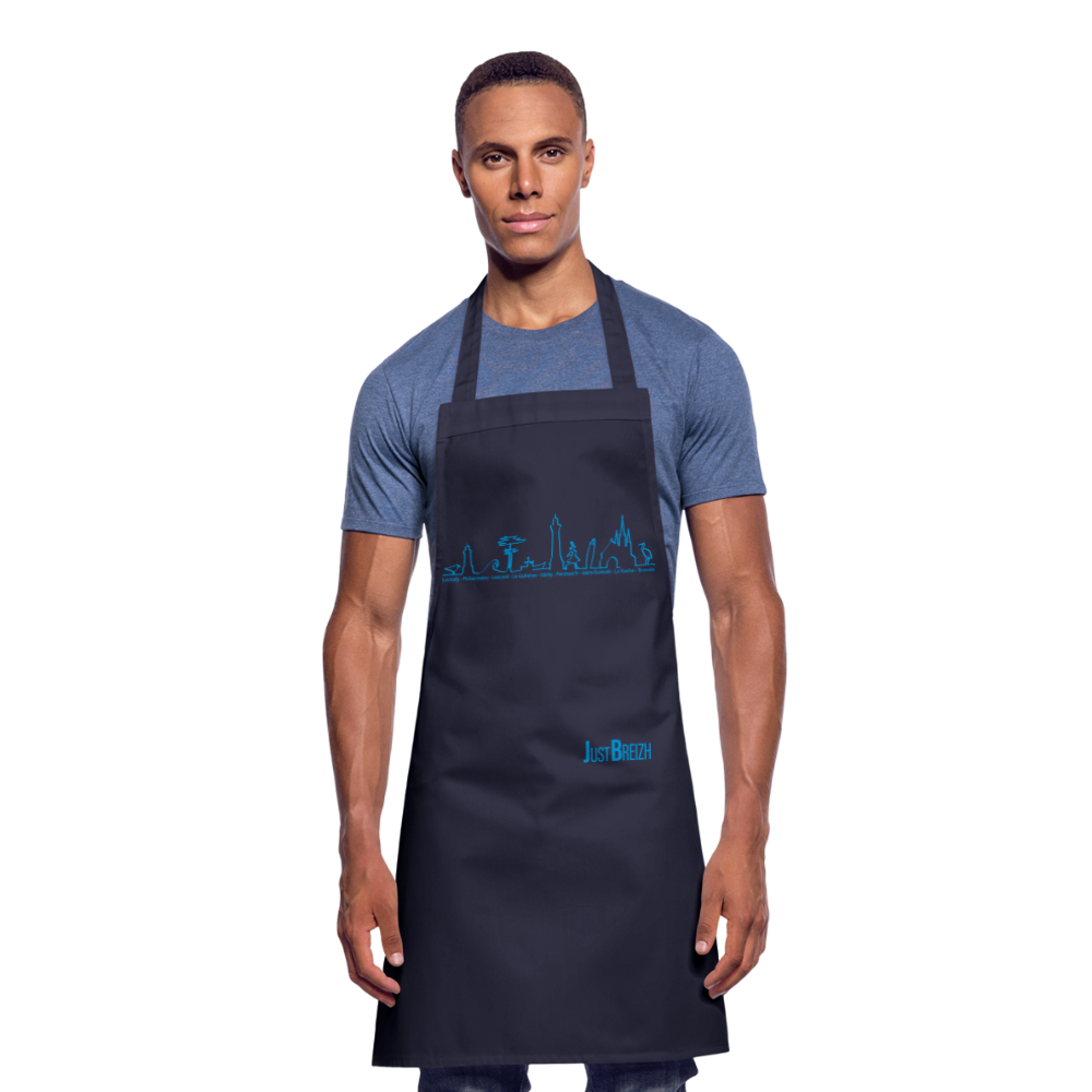 TABLIER DE CUISINE : Trait de côte - Textile BLEU FONCE / Design BLEU CLAIR - marine