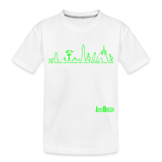 ENFANTS : T-SHIRTS / Trait de côte / Textile BLANC / Design VERT CLAIR - blanc