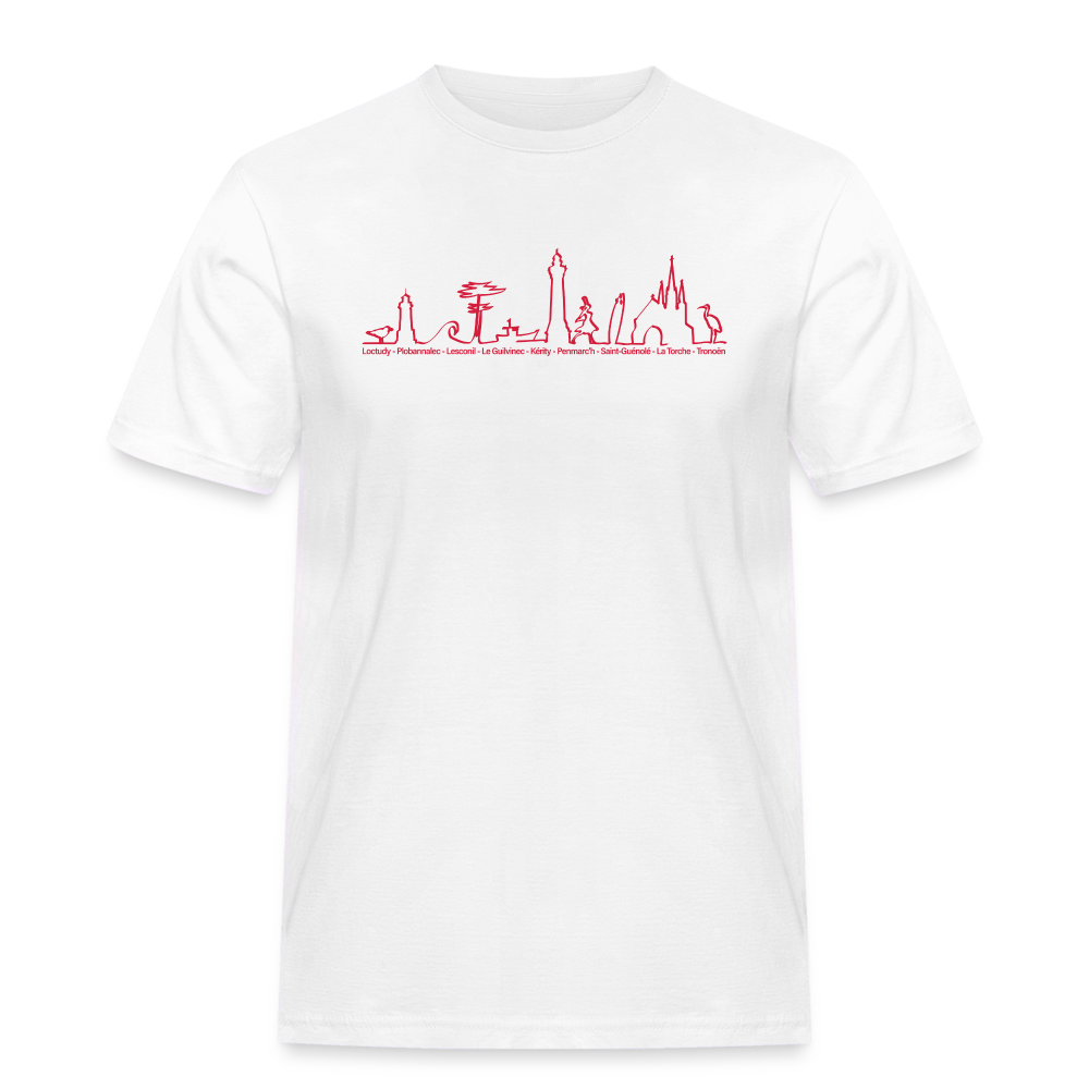 HOMMES : T-SHIRTS CLASSIQUES / Trait de côte / Textile BLANC / Design ROUGE - blanc